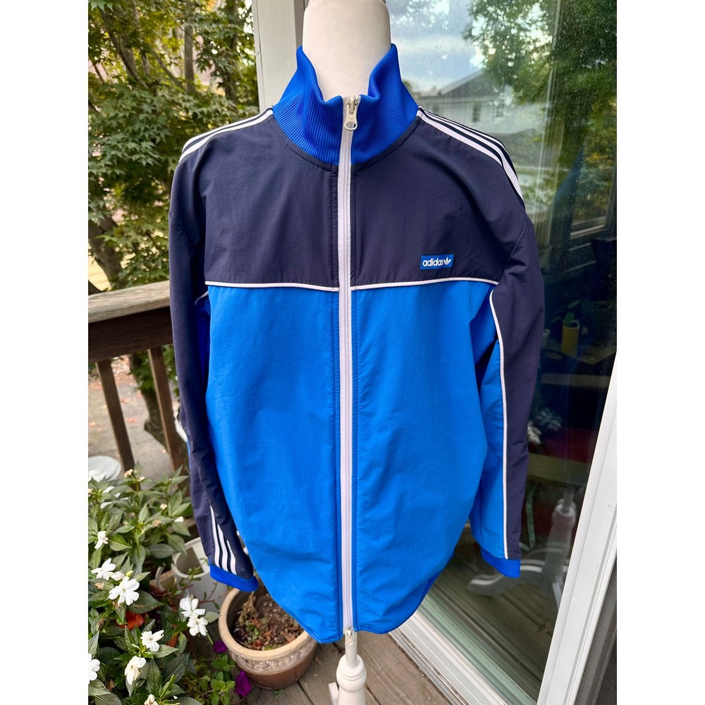 Adidas Originals Mens XL Blue Colorblock Full Zip Track Jacket Trefoil Navy